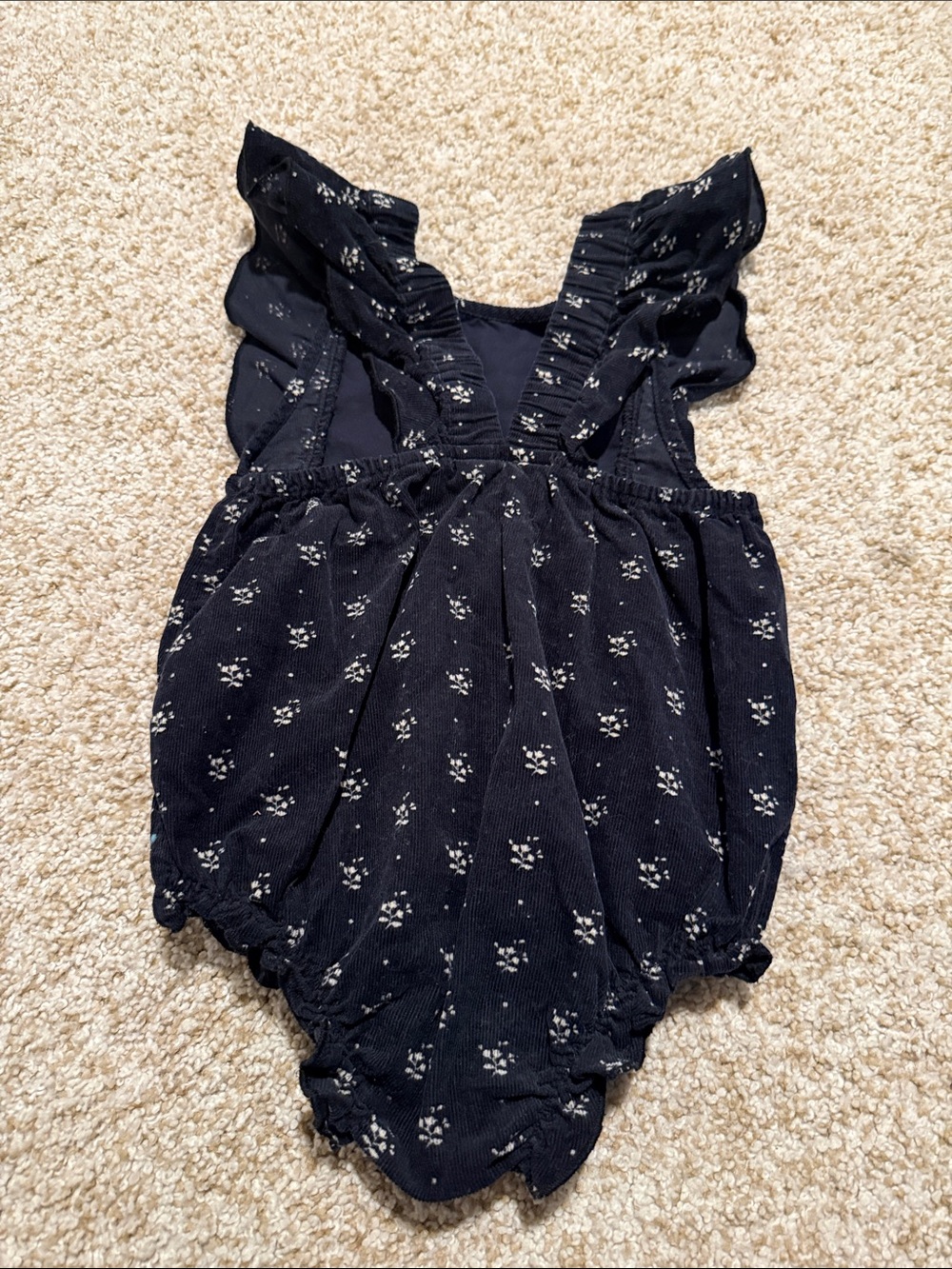 Black Corduroy Floral Baby Bodysuit with Flutter Sleeves - Picture 3 of 3